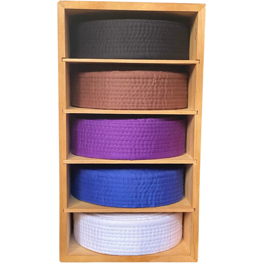 Brazilian Jiu Jitsu Belt Display Pine Belt Box BJJ Belt Rack for 5 Belts from White to Black Belt Hanger Martial Arts Belt Holder Case Gifts Feature Image
