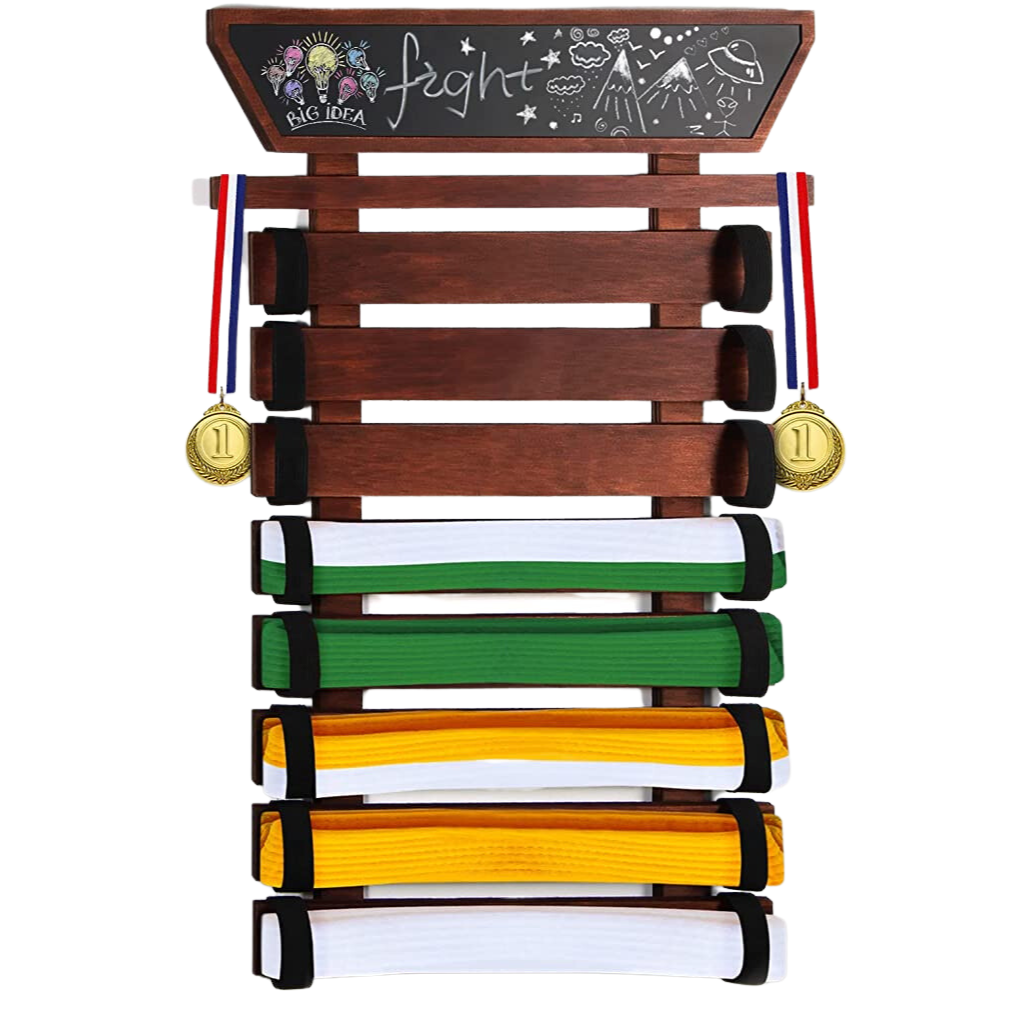 TIPSYTREE Karate Belt Display Rack, 8 Taekwondo Belt Display Rack with DIY Board，Personalization Taekwondo Belt Display for Kids, Karate Belt Feature Image