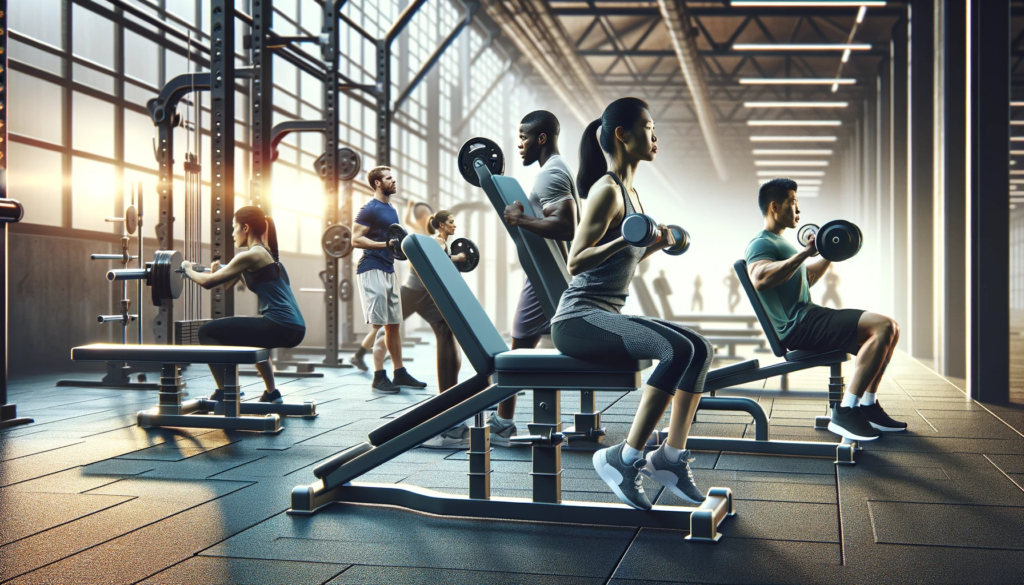 people working out using weight benches