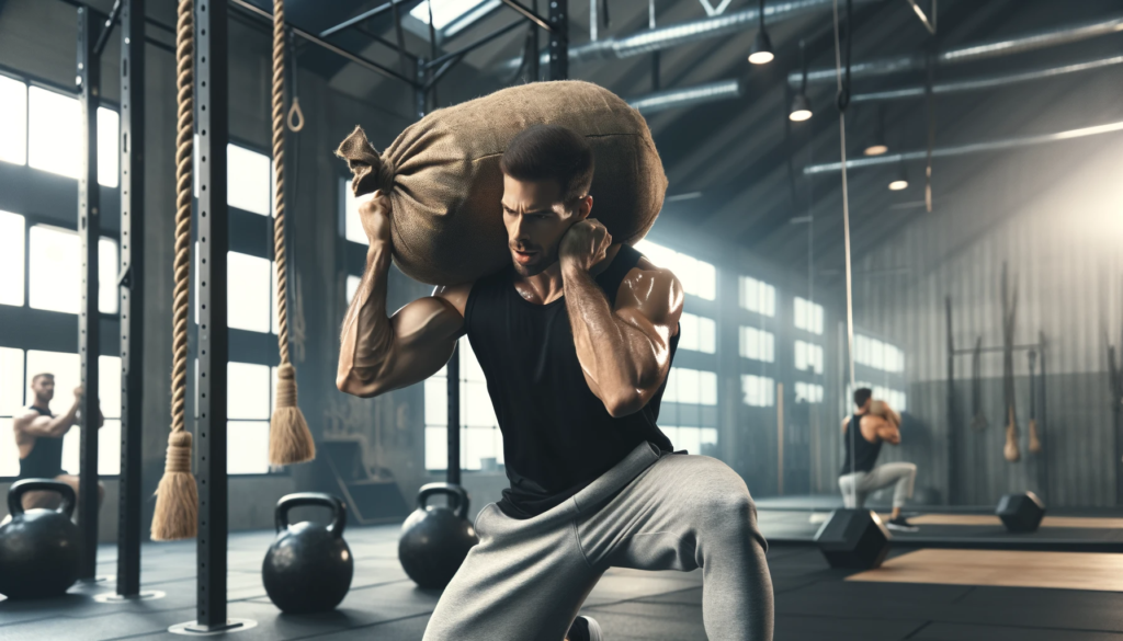 Person training with a Sandbag