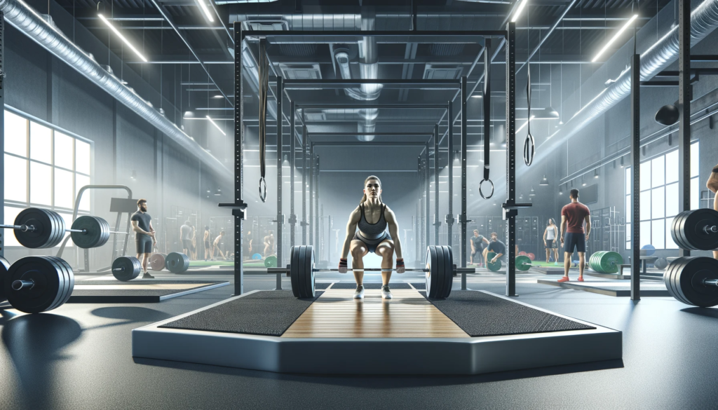 Athlete deadlifting on a lifting platform
