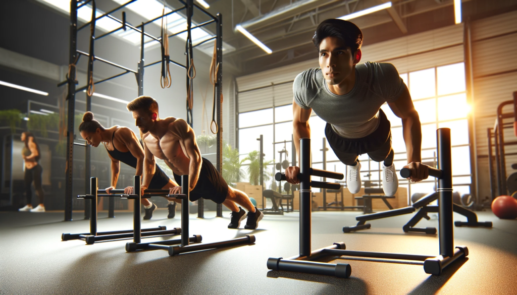 Athletes doing push-ups, using a Push-up stand