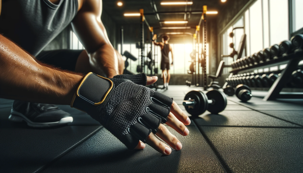 Man putting on his workout gloves